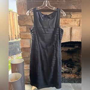 White House Black Market Textured Layered Black Dress Size 14